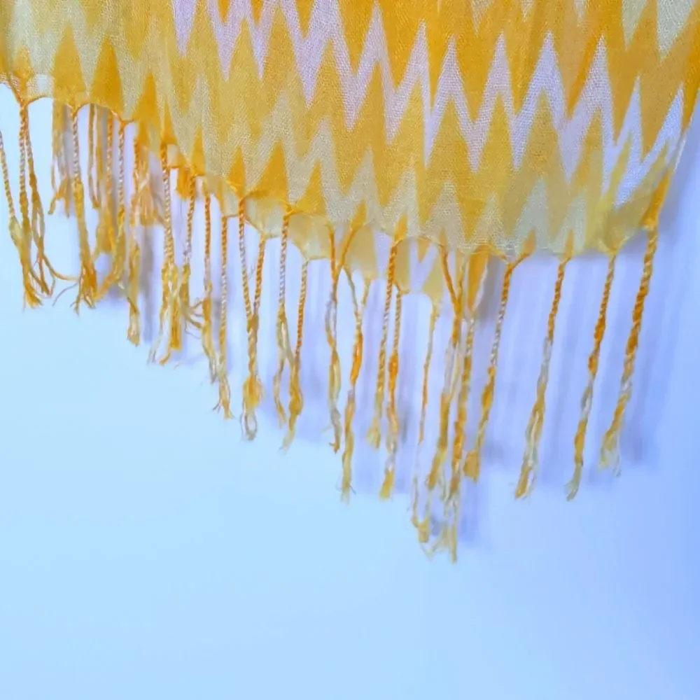 Women's Yellow Chevron Acrylic Scarf with Tassels